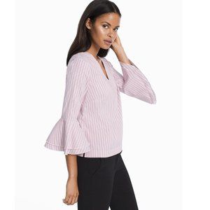 White House Black Market Carmen Pink Striped V Neck Bell Sleeve Blouse P2463